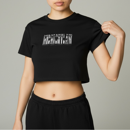 midnight law CROP TOP クロームエフェクト ブラック XS